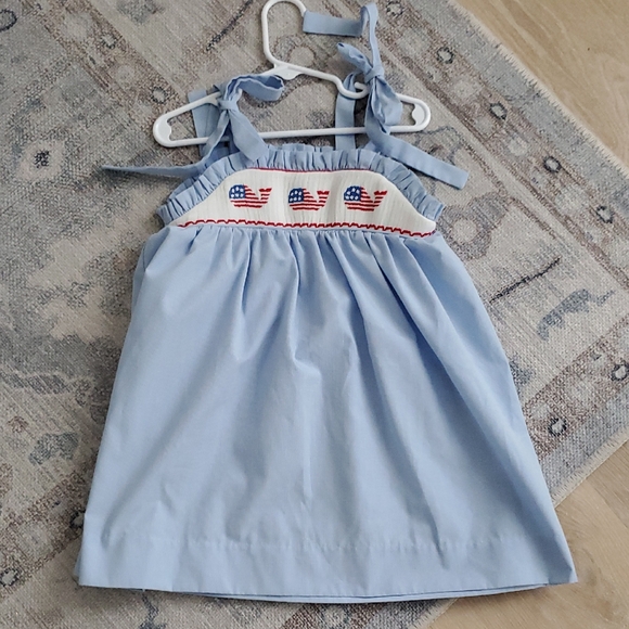 Stitchy Fish Other - Stitchy Fish Girls Smocked Patriotic American Flag Whales Embroidered Dress Sz3T